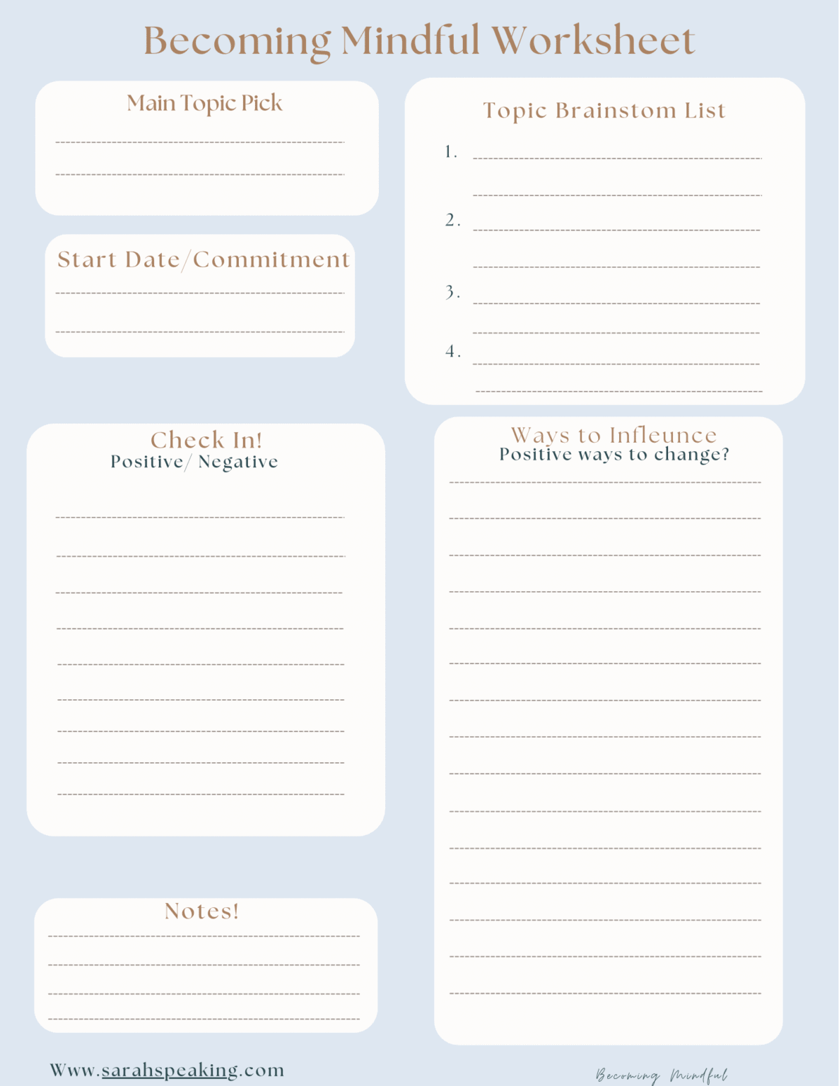 Mindfulness Worksheet - Sarah Speaking